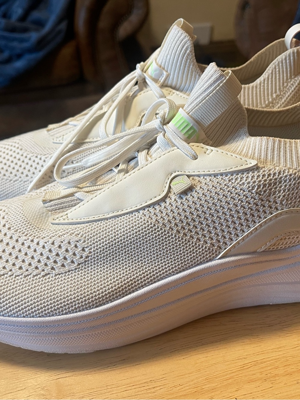 Puma woman’s Softride Sophia Stacked White Knit Lace-Up Sneakers 378827-04